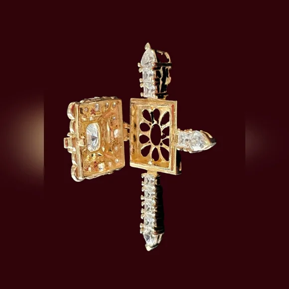 Victoria Wieck CZ Rhinestones Pendant & Locket Cross On Gold Vermeil/SS